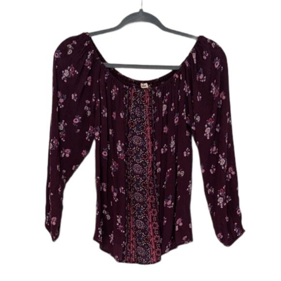 Hollister Burgundy Floral Peasant Top Off Shoulder Medium - Picture 5 of 5